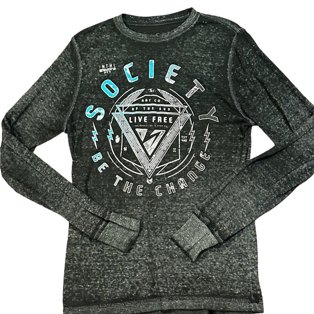 Society Mens Medium Long Sleeve Waffle Weave Black T-Shirt from Buckle